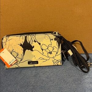 Sakroots Black and Cream Floral Wristlet/Crossbody Bag